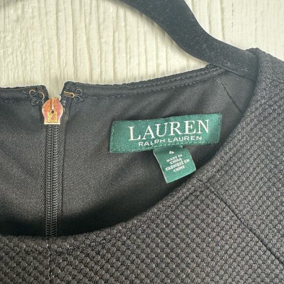 Lauren Ralph Lauren Black Fit Flare Black Textured Career Dress Size 4 LBD LRL - Picture 10 of 11